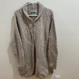 Aran Craft Merino Wool Zip-Front Cardigan with Back Pleat -NWOT - Parsnip XXL